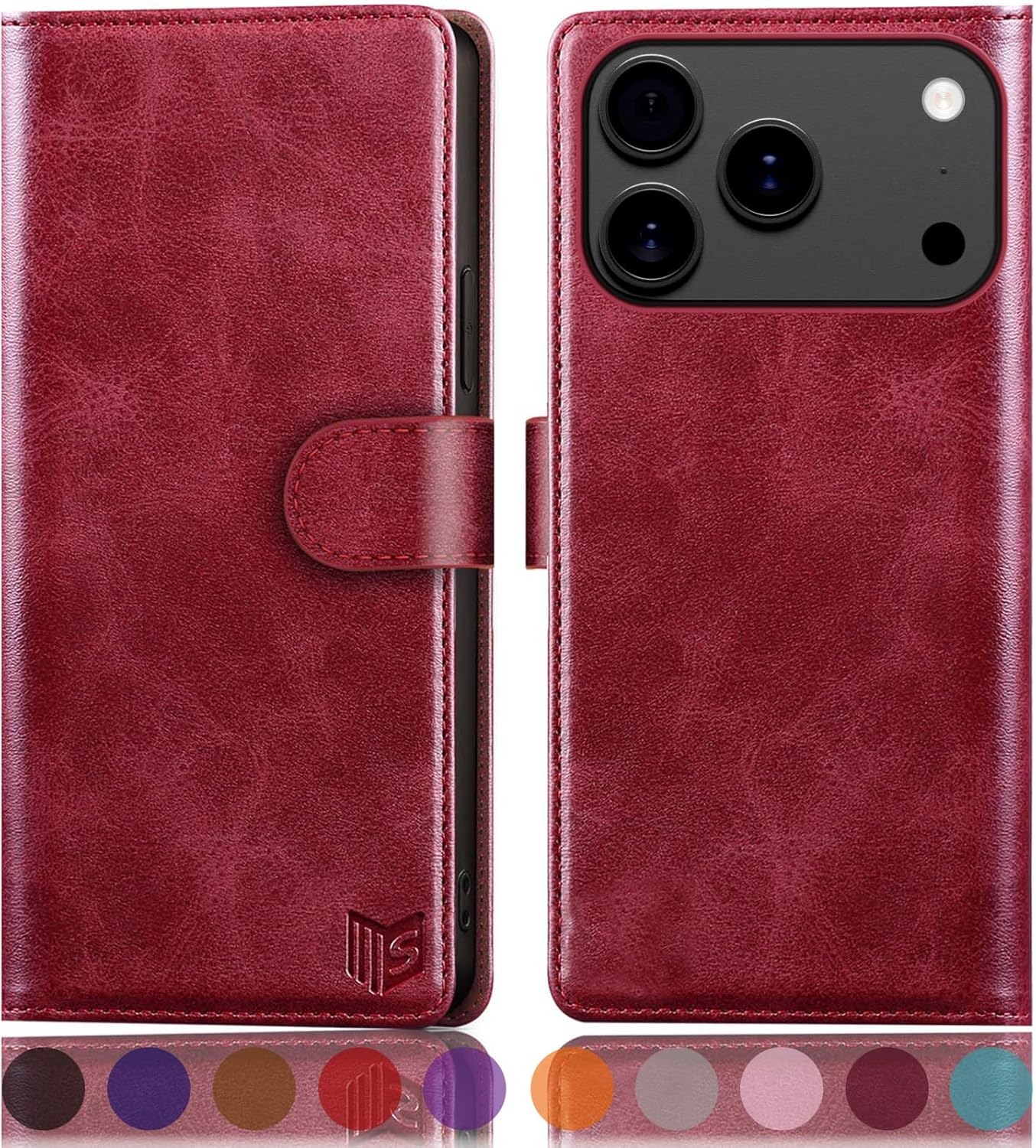 SUANPOT Compatible with iPhone 17 Pro Max 6.9" Wallet case with RFID Blocking Credit Card Holder,Flip Book PU Leather Protective Cover Women Men for Apple 17 Pro Max Phone case Red