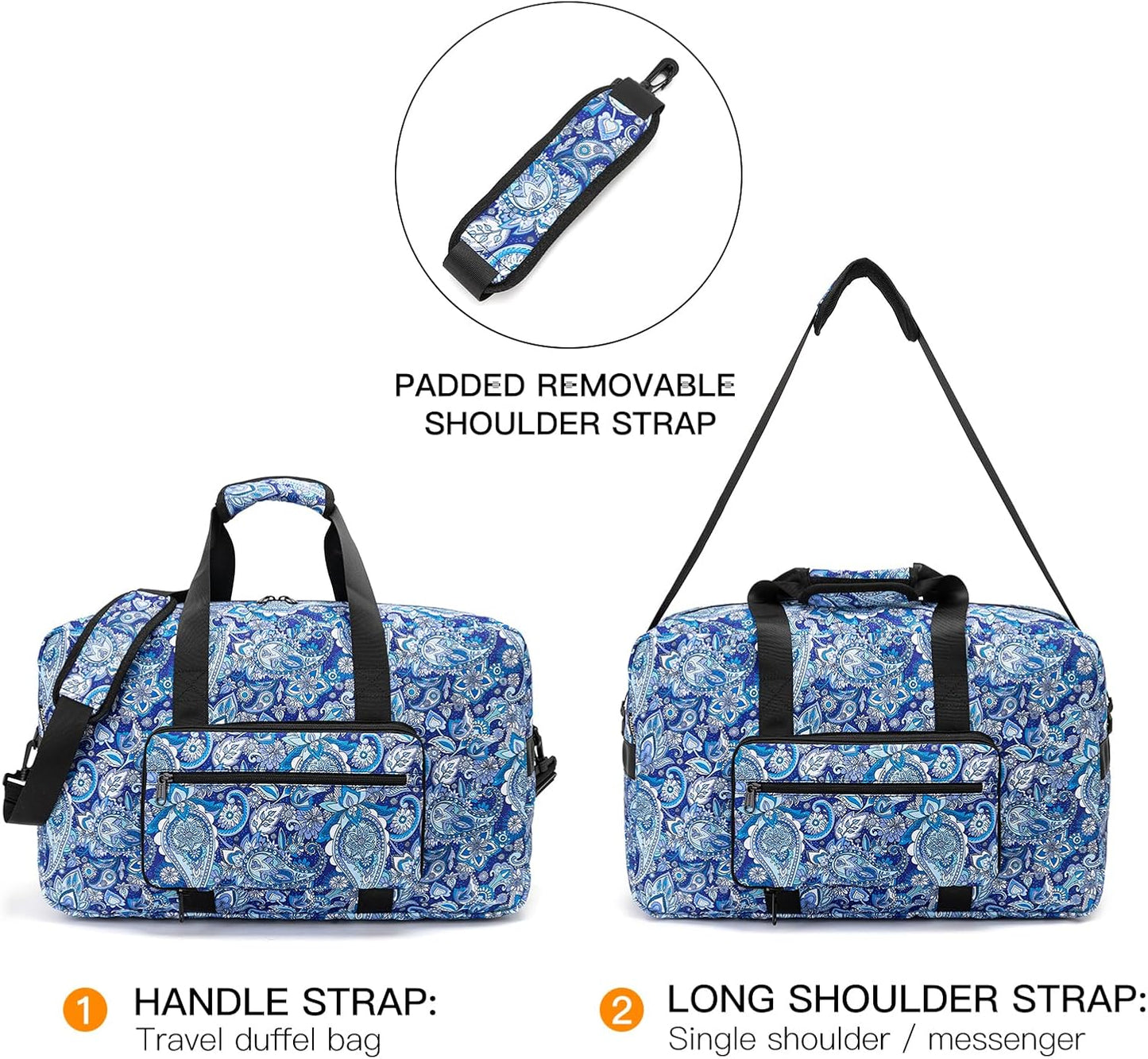 F.FETIVIN Weekender Bag Carry On Travel Duffle Bag Medium Overnight Bag for Women (Blue Paisley)