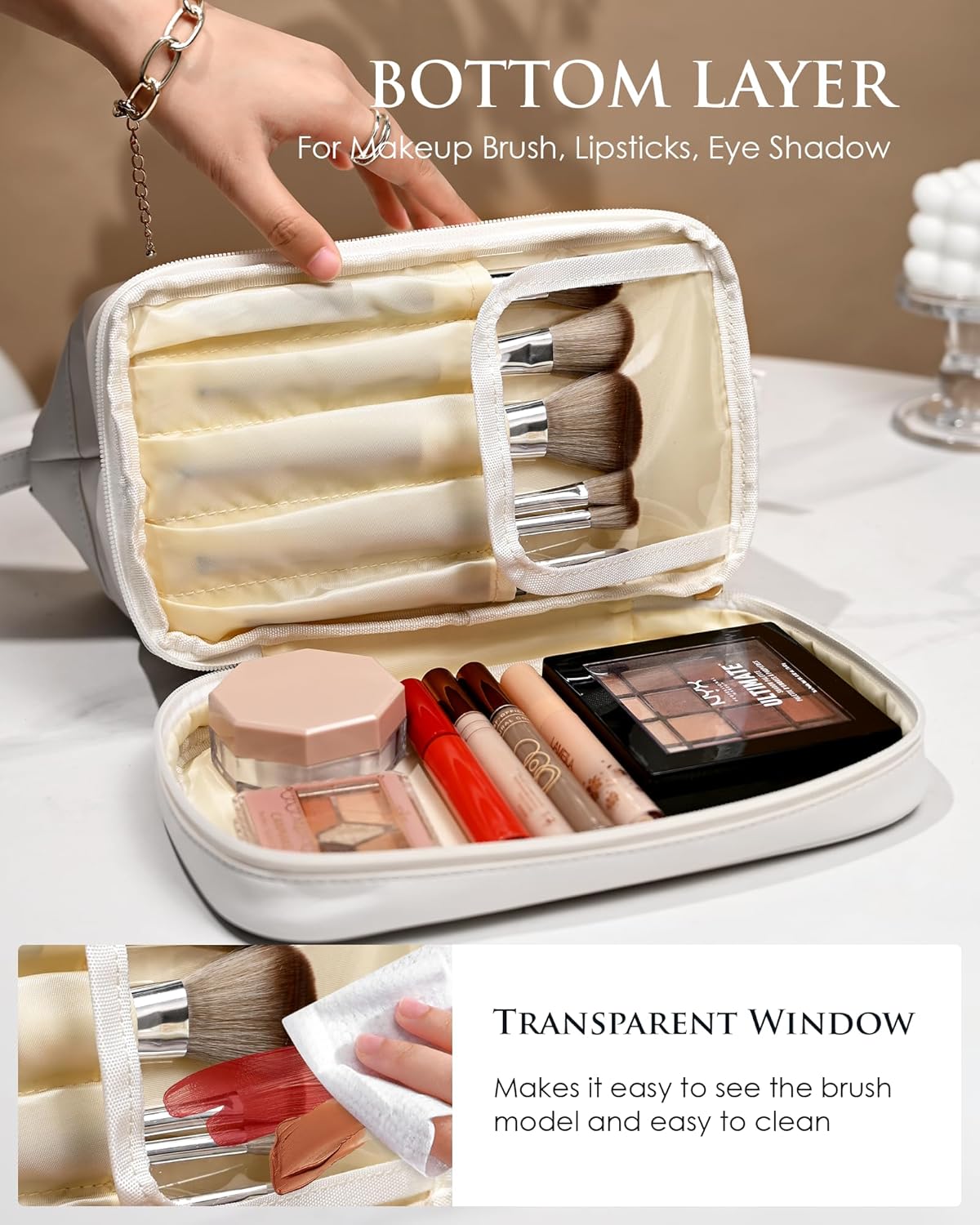 Mom Gift Basket, Large Makeup Bag, Travel Essentials, Personalized Double Layer Cosmetic Bag with Makeup Brush Organizer, 13 14 15 16 17 18 Years Old Girl Gifts-Graduation Gift