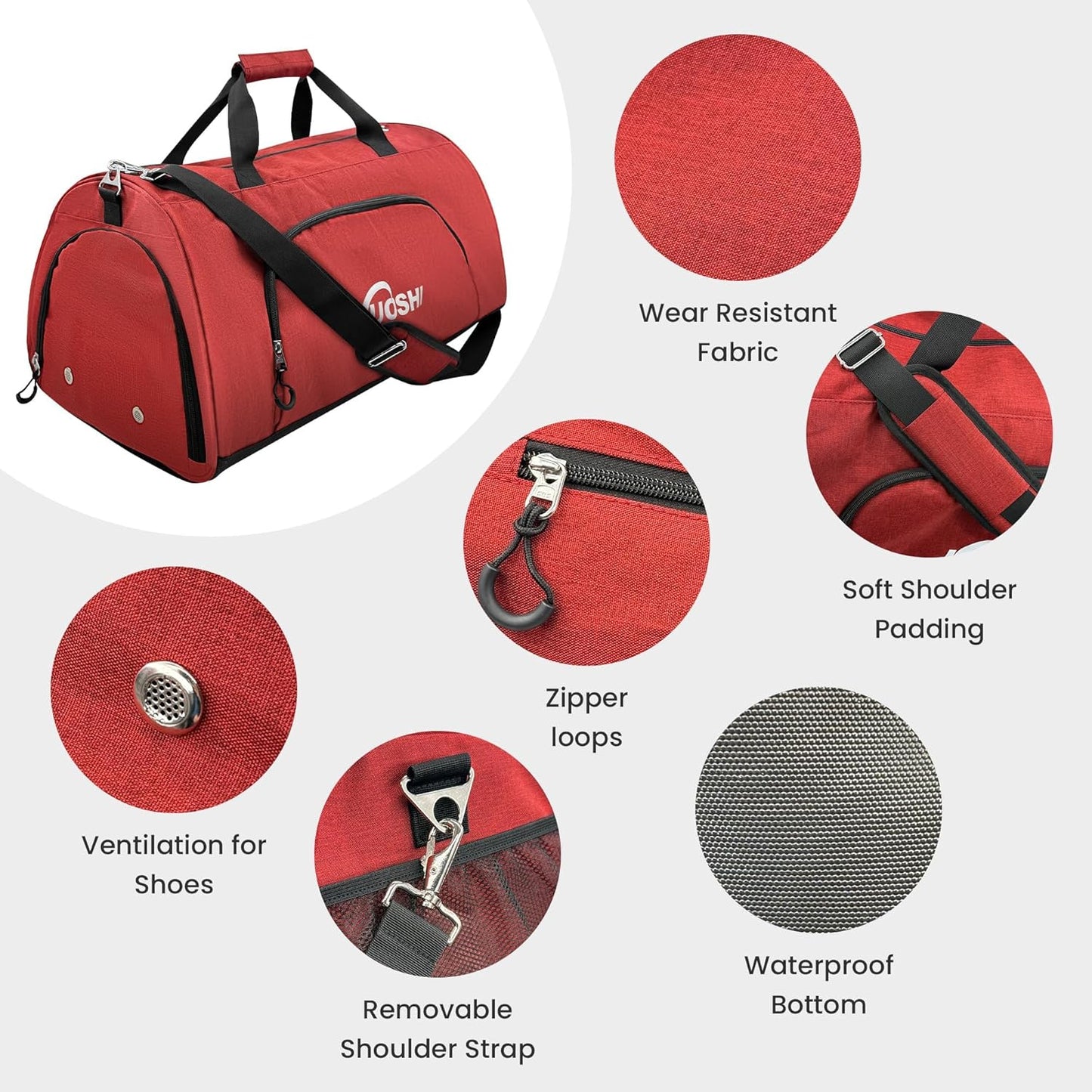 Gym Duffle Bag for Men & Women Water-Resistant-Sports Travel Bag with Ventilated Shoe Compartment & Wet Pocket, 31L Large Weekender Overnight Bag