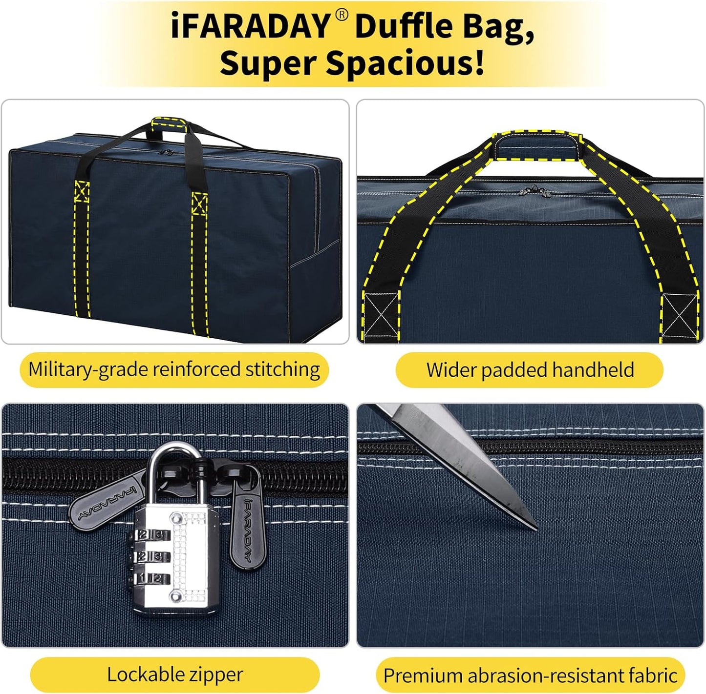 130L Extra Large Duffle Bag - 35 inch Heavy Duty & Water Resistant Duffel Bag Durable Luggage Storage Bag for Camping, Travel, Sports (Navy Blue)