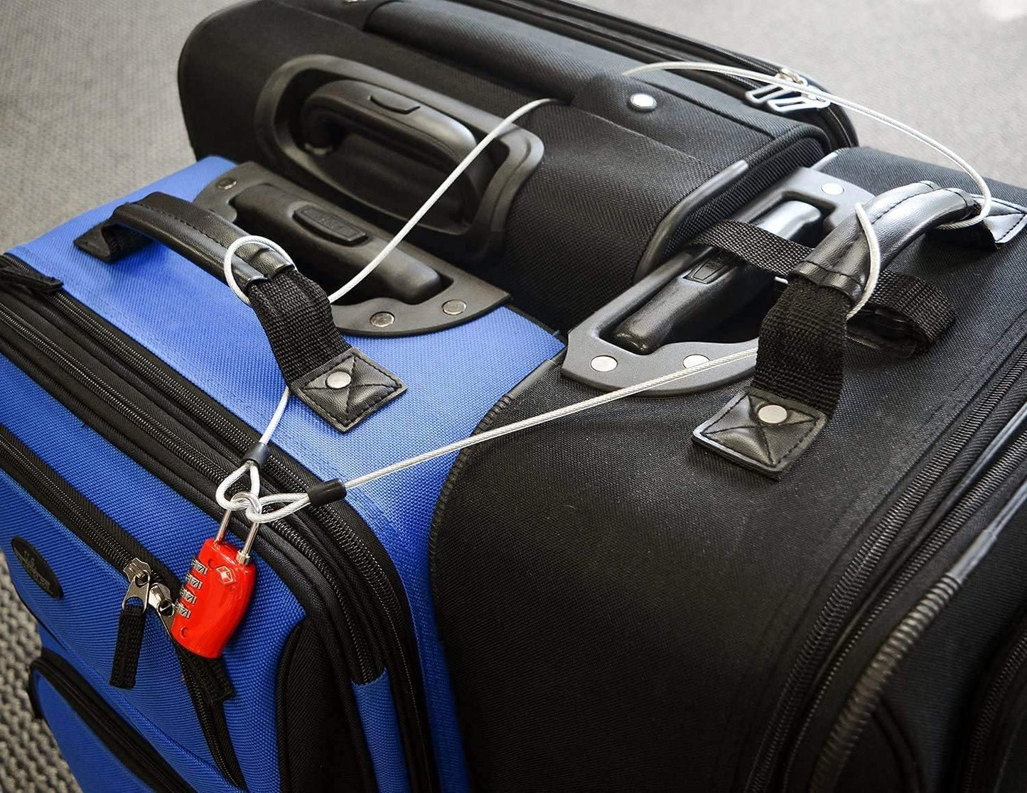 15FT 3mm Outdoor Travel Long Security Cable Lock,Braided Steel Coated Safety Cable Luggage Lock,Safety Cable Wire Rope Double Loop Lightweight (1 Pack)