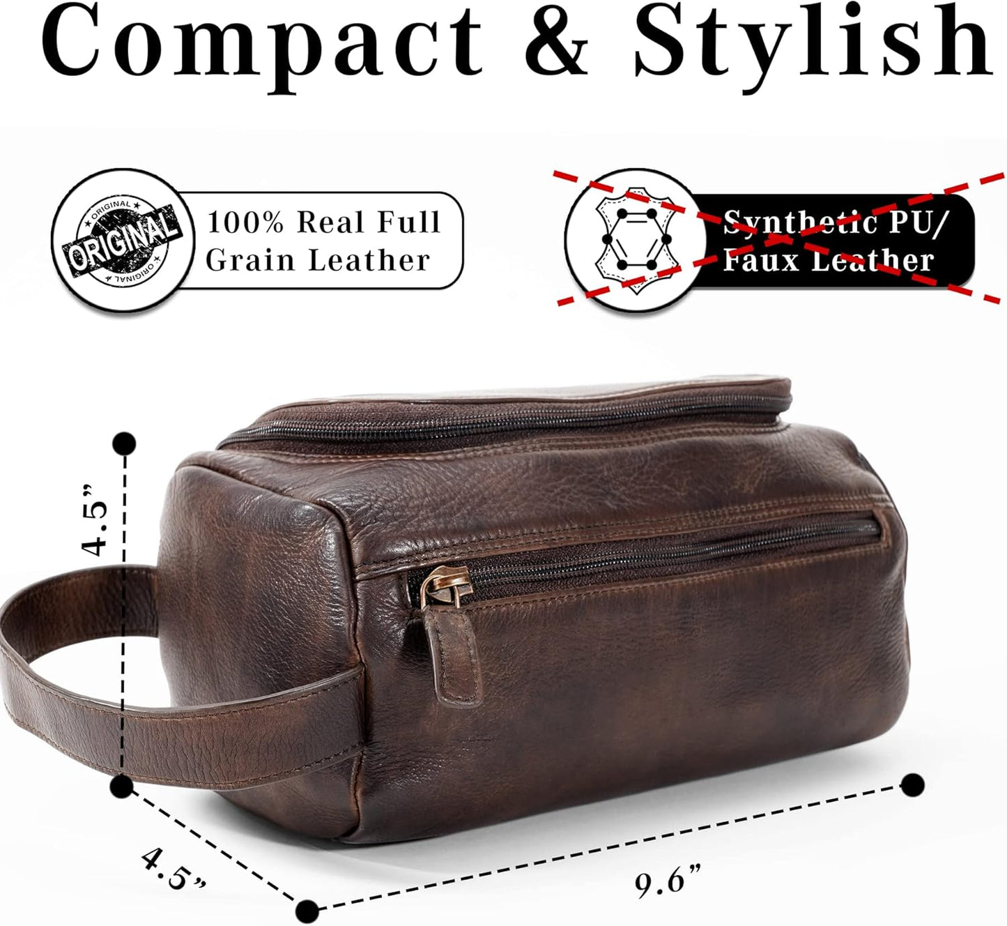 LUXEORIA Genuine Leather Toiletry Bags for Men and Women, Handmade Premium Leather Dopp Kit and Shaving Bag, Cosmetic Bag for Womens and Mens, Travel Essentials & Organizers