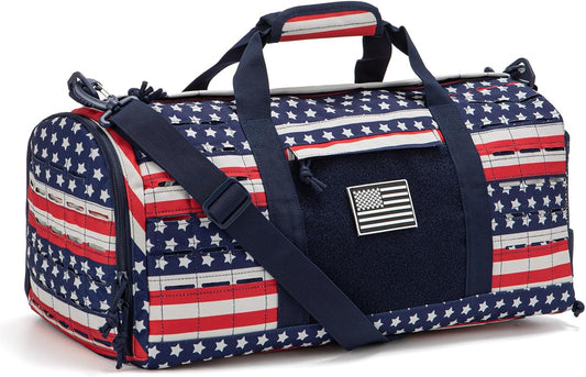 QT&QY 40L Military Tactical Duffel Bag For Men Sport Gym Bag Fitness Tote Travel Duffel Bags Training Workout Bag With Shoe Compartment Basketball Football Weekender Bag patriot Star Spangled