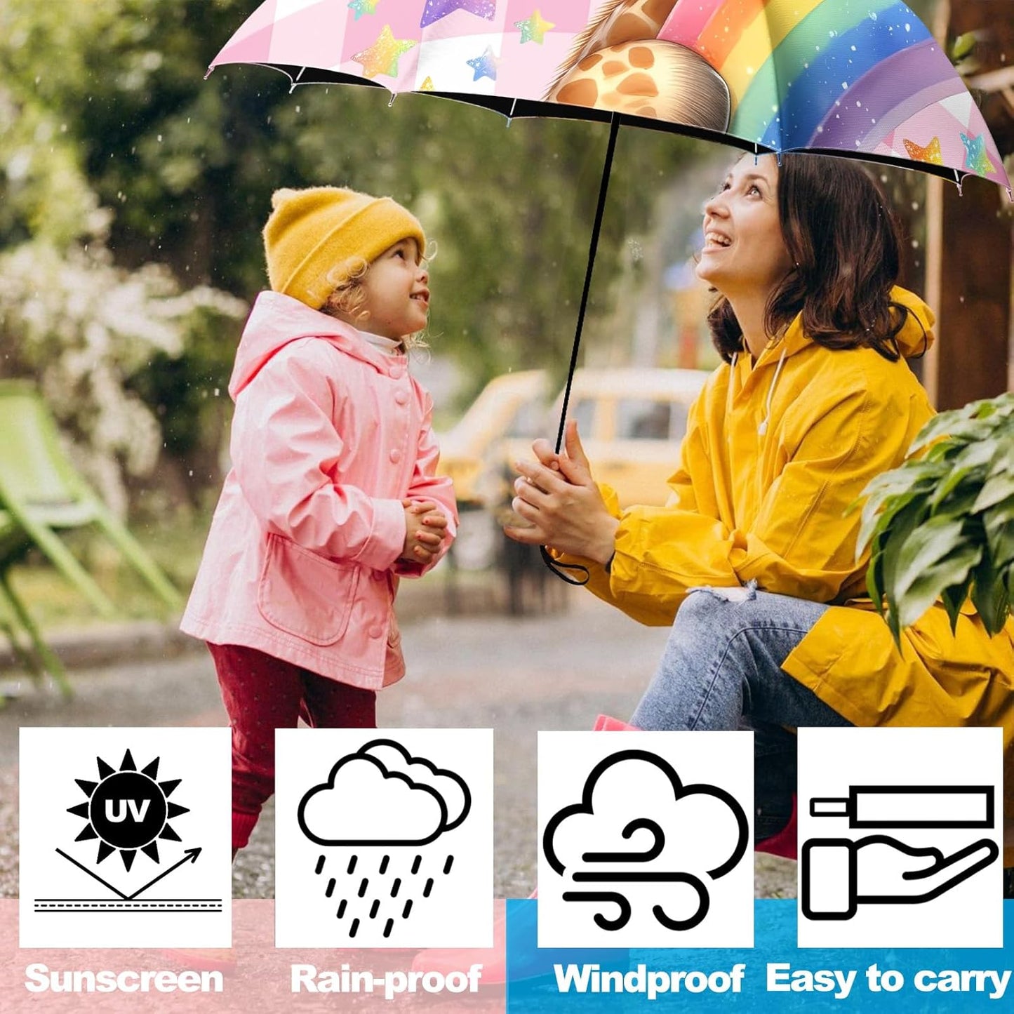 Small Travel Folding Umbrella for Girl, Portable, UV, SunShade, Compact, Automatic, Rain & Wind