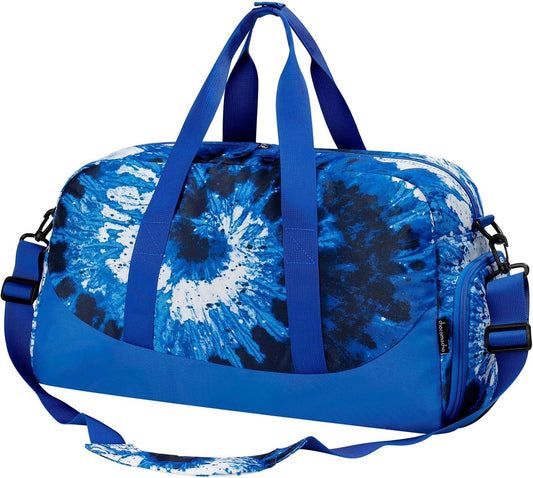 Choco Mocha Kids Duffle Bag Boys Tie Dye Duffle Bag for Kids Travel Bag Boys Overnight Bag for Kids Duffel Bags Toddler Weekender Bag Childrens Kids Gym Sports Sleepover Bag 6-8 Gift Blue