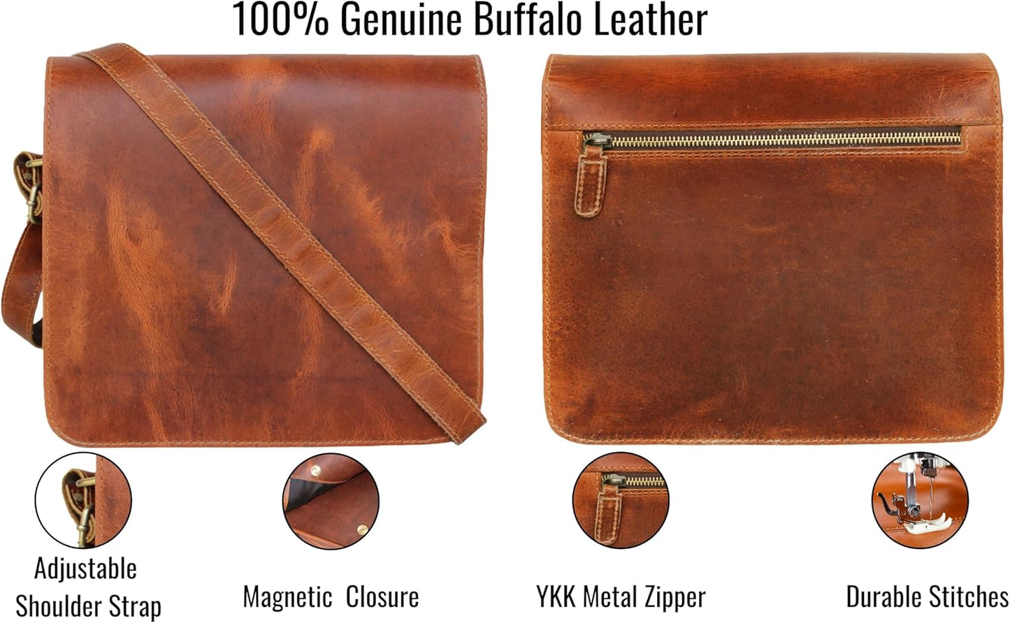 leather messenger bag laptop case office briefcase gift for men computer distressed shoulder bag