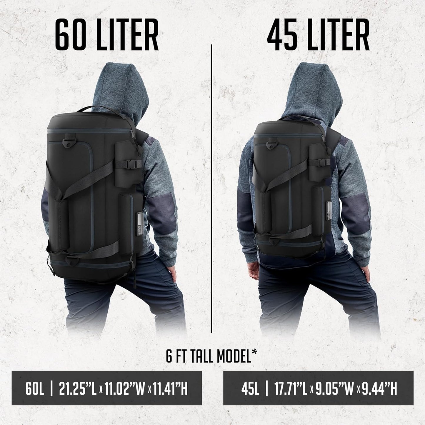 Gym Duffel Bag Backpack - 60L - Durable Gym Bag for Men/Women with Shoe Compartment - Duffel Bag Carry On – Water Resistant with Wet Pocket, Multiple Pockets & Straps for Gym, Travel & Overnight