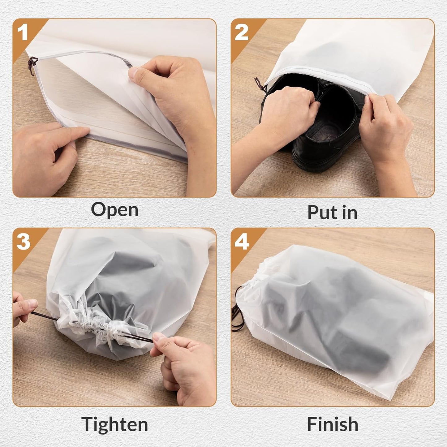 100pcs Clear Shoe Bags for Travel, 15.7" x 11.8" Waterproof Dust Bags with Drawstring, Portable Storage for Men and Women
