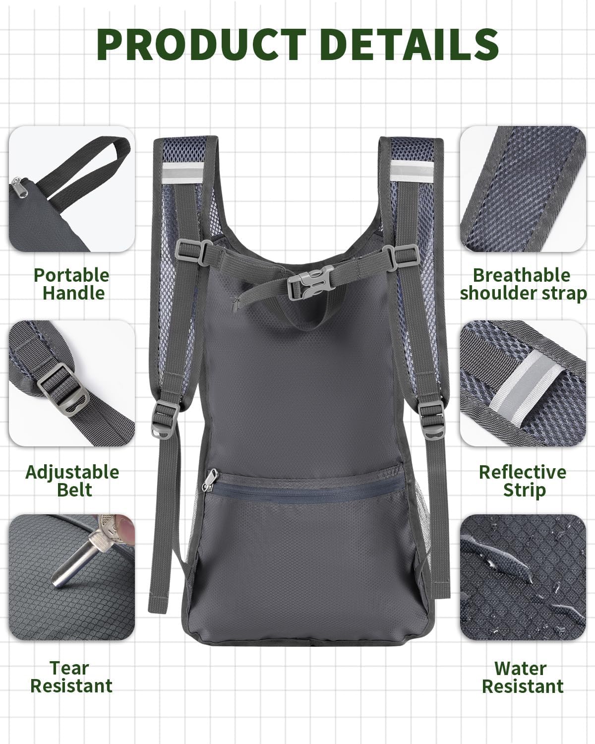 15L Lightweight Packable Hiking Backpack Water Resistant Foldable Daypack for Hiking Travel Cycling Outdoor Sports