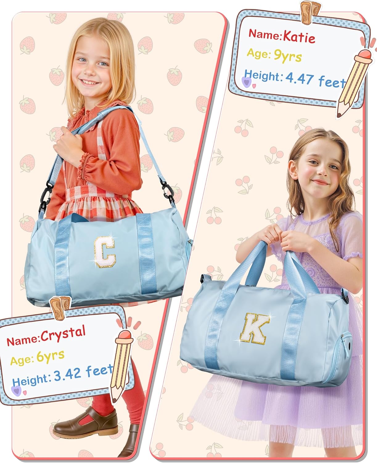 Girls Cheer Up Gifts-Girl Gym Bag with Shoe Compartment, Kid Personalized Weekender Overnight Bags, Initial Travel Tote with Makeup Pouch, Graduation Gift for Niece Kids Daughter (Letter K)