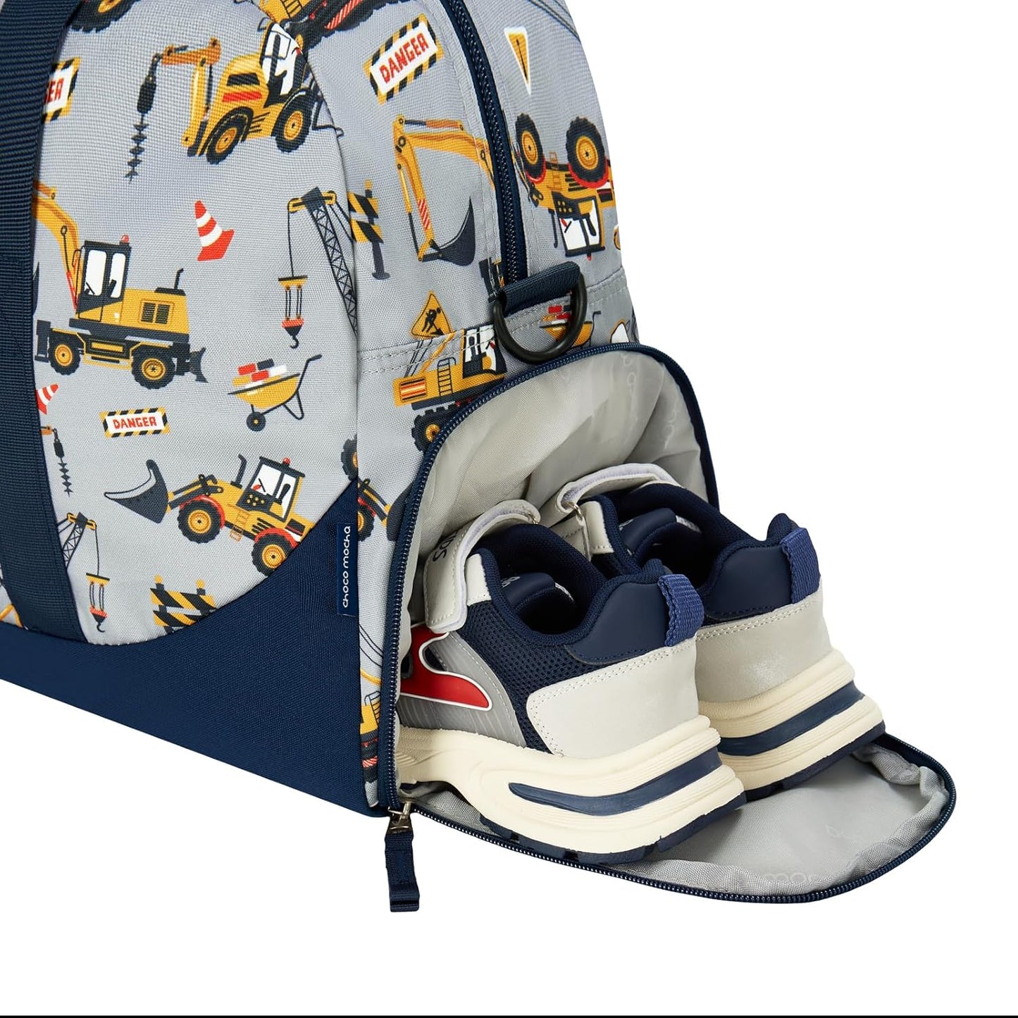 Choco Mocha Kids Duffle Bag Boys - Construction Weekender Overnight Bags for Boy, Gray