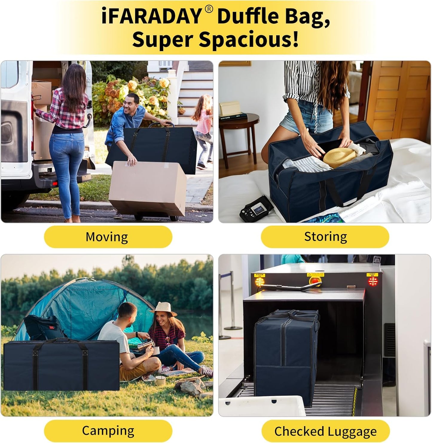 155L Extra Large Duffle Bag - 42 inch Heavy Duty & Water Resistant Duffel Bag Durable Luggage Storage Bag for Camping, Travel, Sports (Navy Blue)