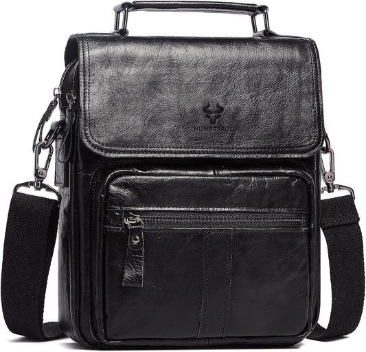 Leather Messenger Bag for Men, Shoulder Crossbody Bag with Adjustable Straps for Work Business
