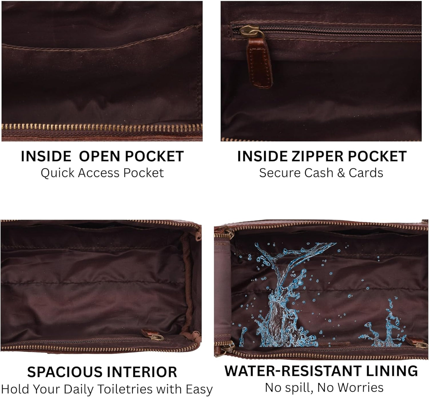 Leather Travel Toiletry Bag for Men & Women – Genuine Leather Dopp Kit, Shaving Organizer, Waterproof Lining, Spacious Toiletry Organizer Gift for Unisex- Rustic Brown