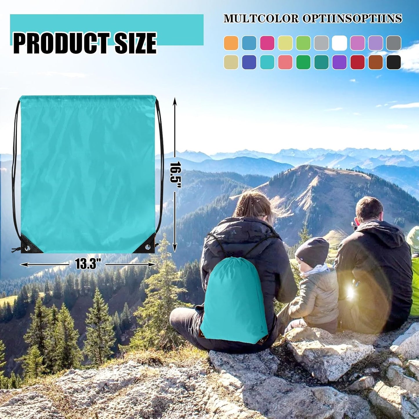 100 Pieces Drawstring Backpack Bulk Cinch Sackpack Ployster Drawstring Bags for Gym Party Trip(Aqua)