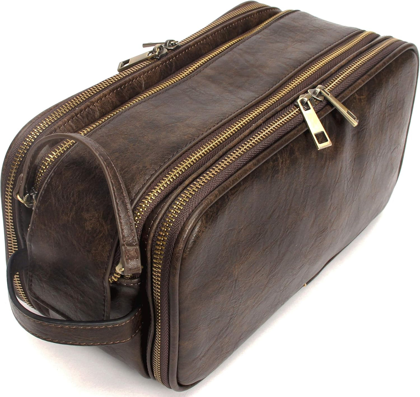 Leather Toiletry Bag for Men Personalized Dopp Kit for Travel Waterproof Shaving Bag Coffee