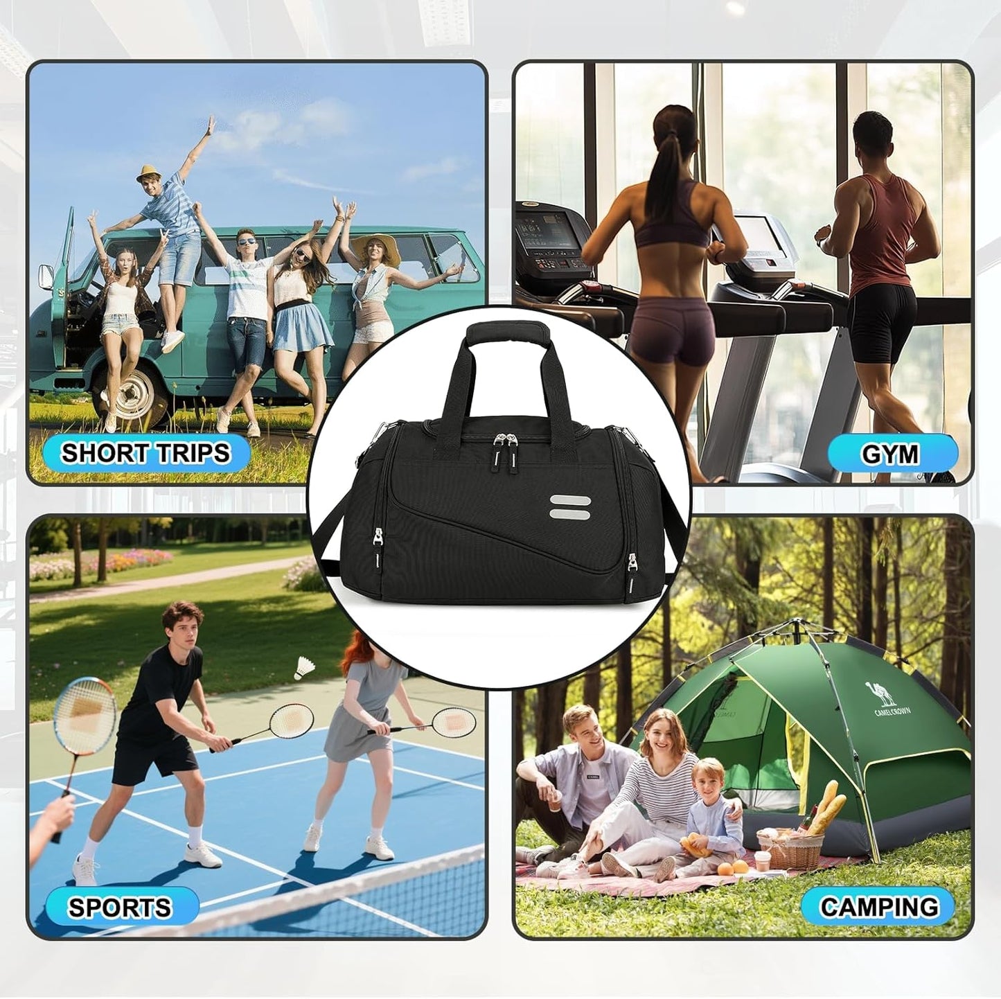 Urbanstand Gym Bag for Men & Women - 40L Duffel Bag with Shoe Compartment, Carry On Weekender Water Resistant Duffle Bag for Travel, Sports, Fitness & Workout, Black