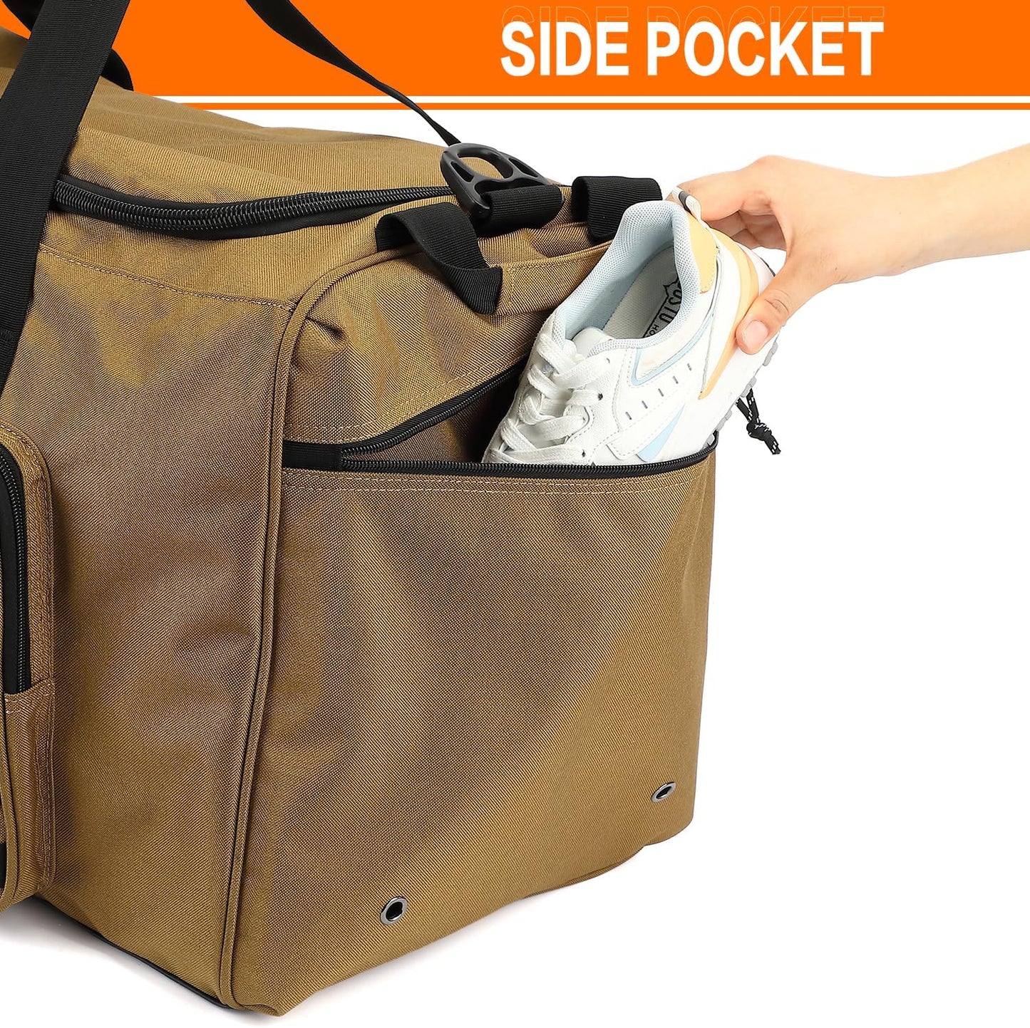 125L Extra Large Gym Duffle Bag for Men Women with Shoes Compartment Heavy Duty Tactical Sports Duffel Bag Big Football Baseball Basketball Soccer Hockey Team Equipment Bag, Brown