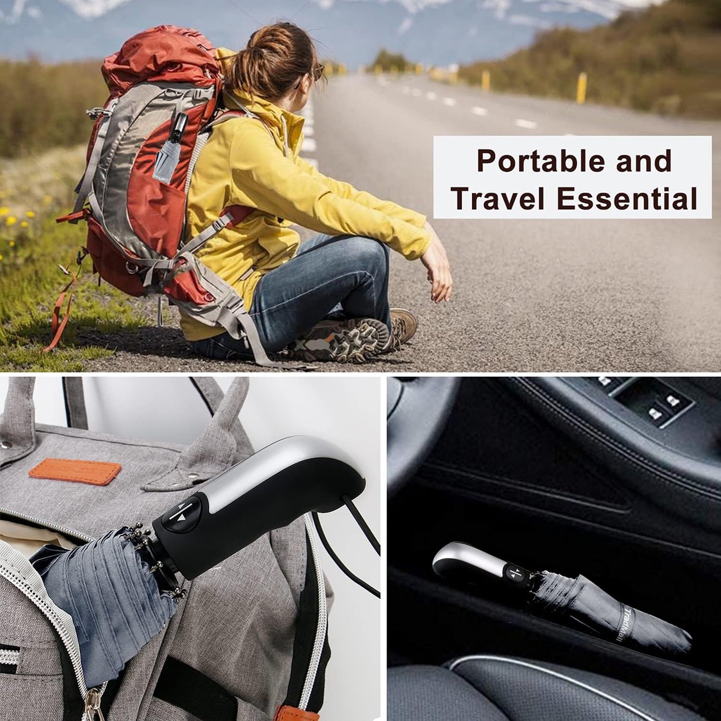 TradMall 3 Pack Travel Umbrella Windproof Portable 46/56 Inches Large Canopy Auto Open & Close