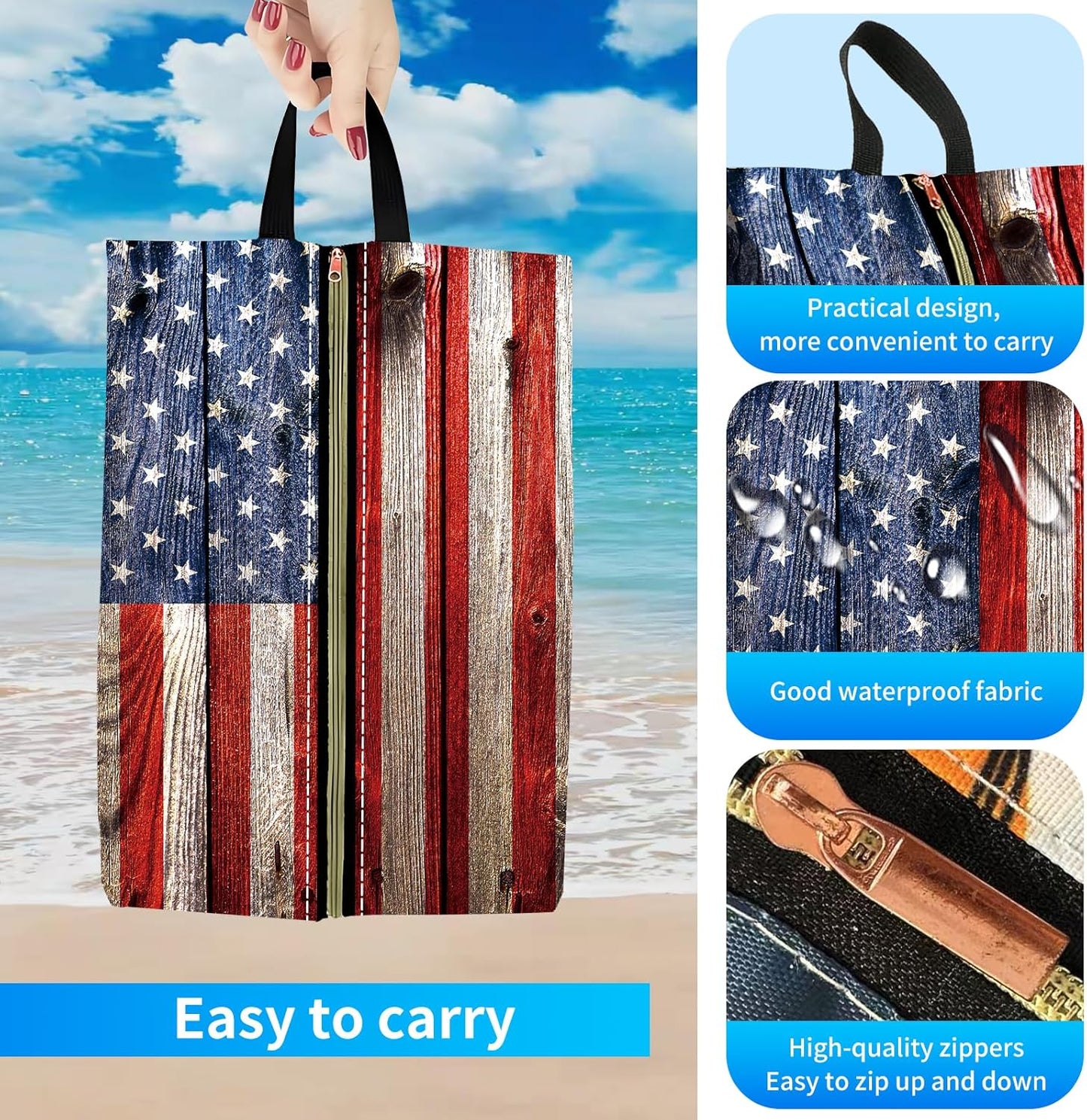 2pcs Shoe Organizer for Travel, Packing Shoe Travel Bags, Cute Shoe Bag with Zipper & Handle, Portable Travel Essentials for Women and Men USA Flag