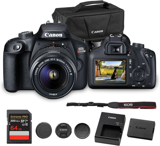 Canon EOS Rebel T100 DSLR Camera with 18-55mm Lens | 18MP APS-C Sensor, Built-in Wi-Fi & Full HD Video | Perfect for Beginners, Travel & Everyday Shooting (2628C029) + Bag + 64GB Memory Card
