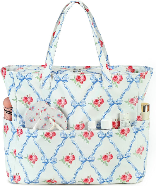 LEDAOU Beach Bag Waterproof Sandproof Women Tote Bag Pool Bag with Zipper for Gym Grocery Travel with Wet Pocket