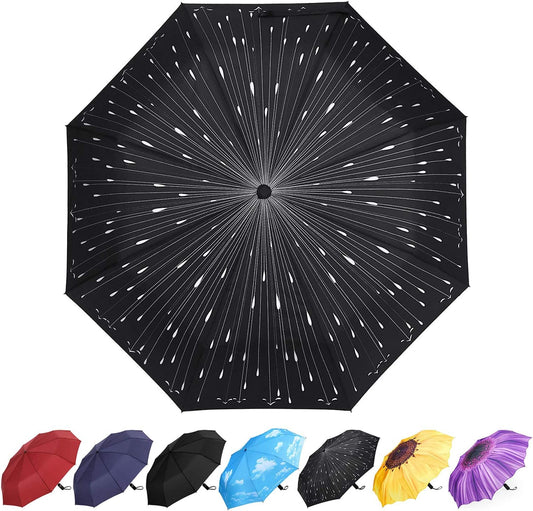 YumSur Compact Travel Umbrella - Windproof, Reinforced Canopy, Tested in 60mph Winds, Strong Reinforced Windproof Umbrella, One Touch Auto Open/Close for Men & Women