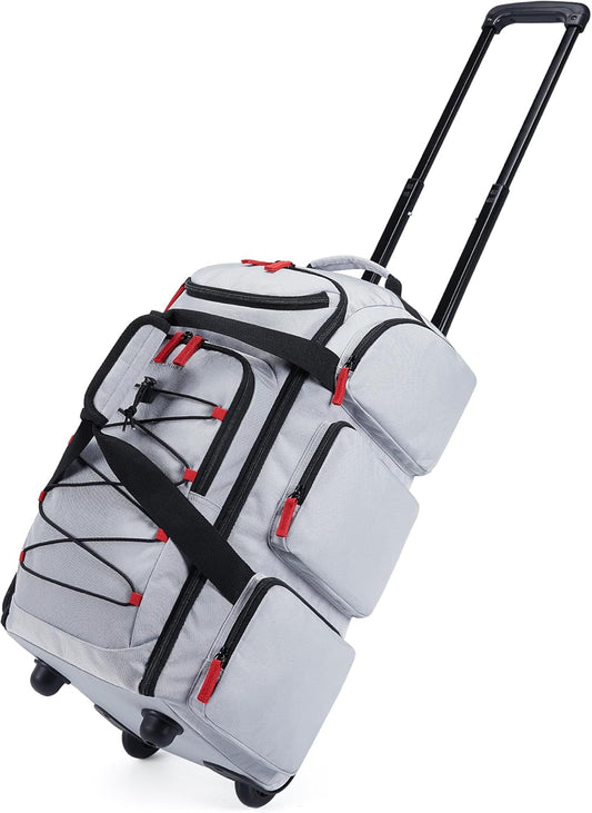 BAGSMART Rolling Duffle Bag with Wheels, 36L Travel Bag with Water-proof Pockets, Airline-Approved Carry On Duffel Bag with Handle, Grey