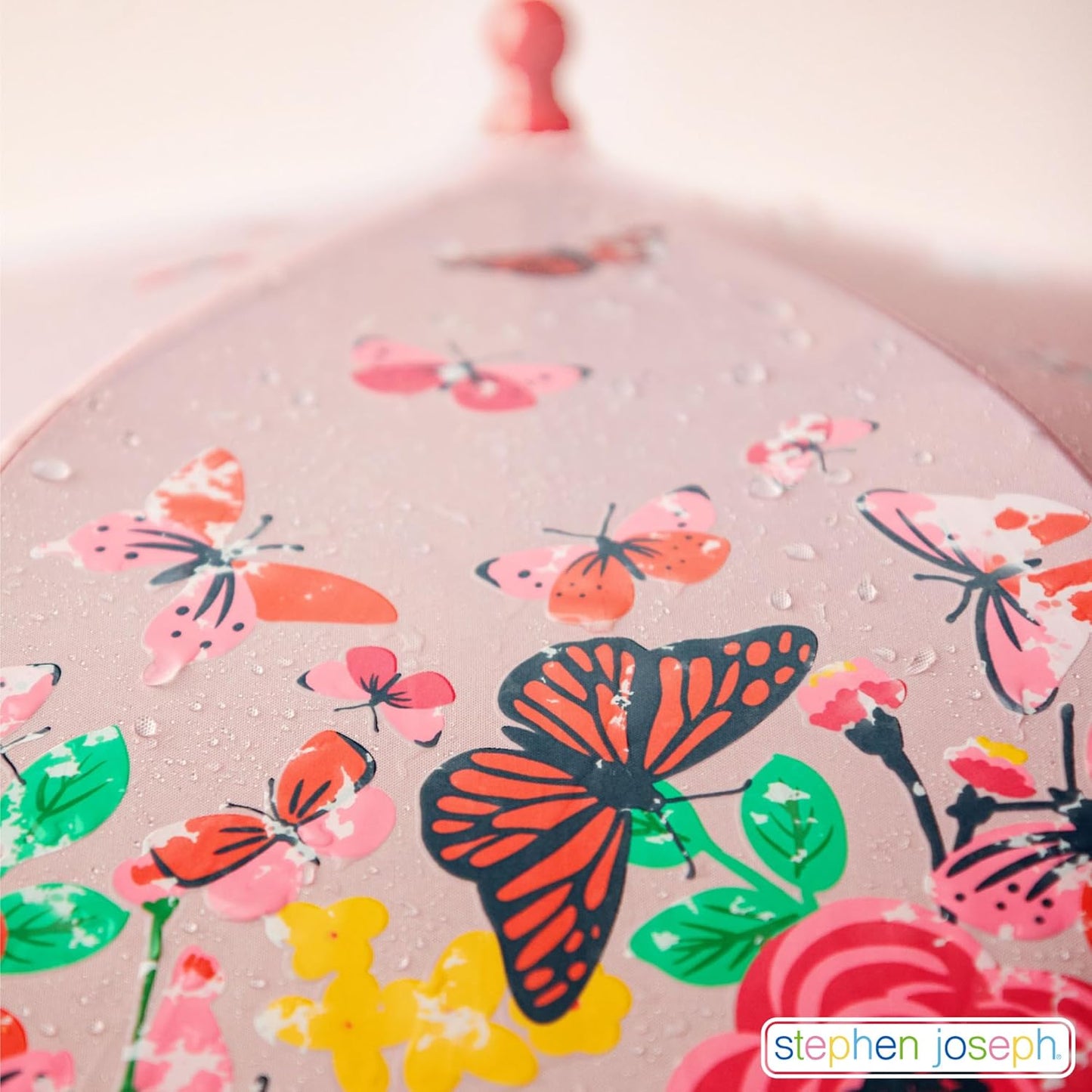 Stephen Joseph Kids' Color Changing Wet Dry Umbrella, Water reacting, Pinch Free Umbrellas for Rain Children's Umbrella, BUTTERFLY, 23"X29