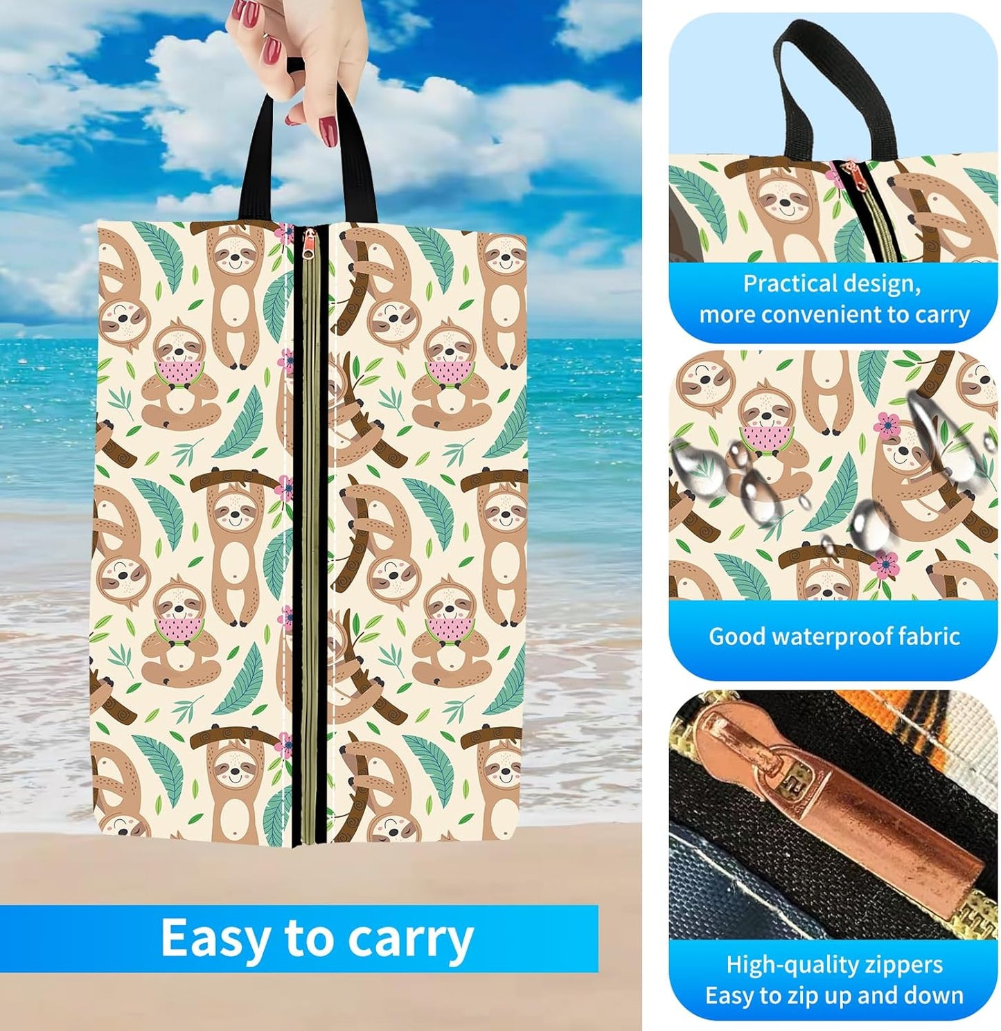 2pcs Shoe Organizer for Travel, Packing Shoe Travel Bags, Cute Shoe Bag with Zipper & Handle, Portable Travel Essentials for Women and Men Cute Sloth