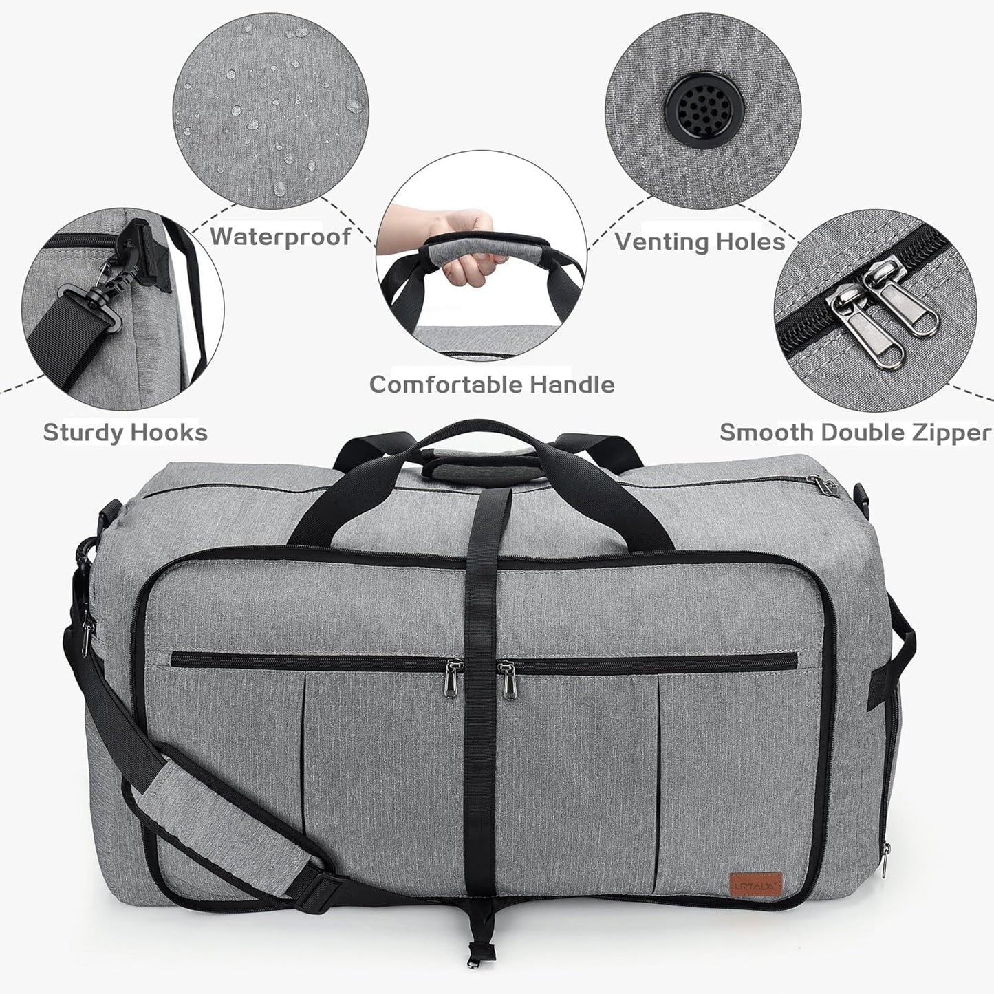 120L Travel Duffle Bag for Men, Large Foldable Duffel Bag for Travel with Shoe Compartment Overnight Weekender Bag Gym Bag for Men Women Waterproof & Tear Resistant (Gray, 120L)