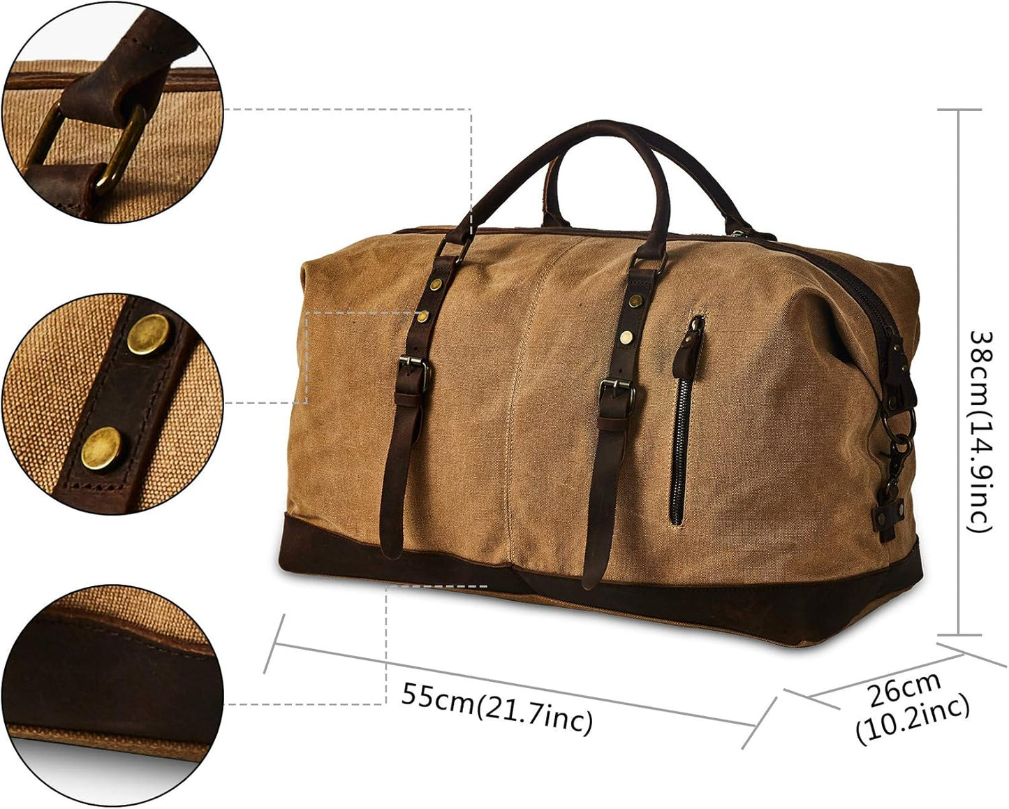 Men's Waxed Canvas Vintage Overnight Duffel Weekend Business Excursion Road Bag Travel Luggage