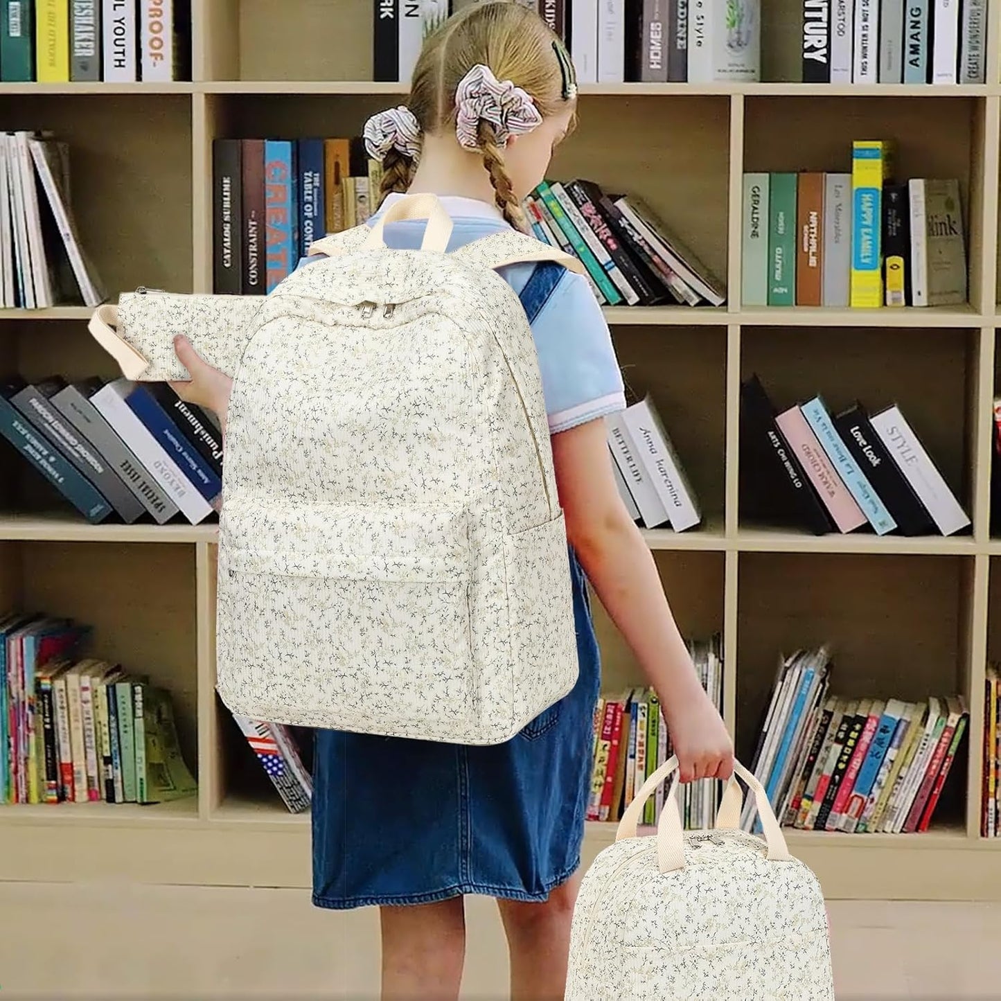 LEDAOU Backpack for Girls School Bag Kids Bookbag Teen Backpack Set Daypack with Lunch Bag and Pencil Case