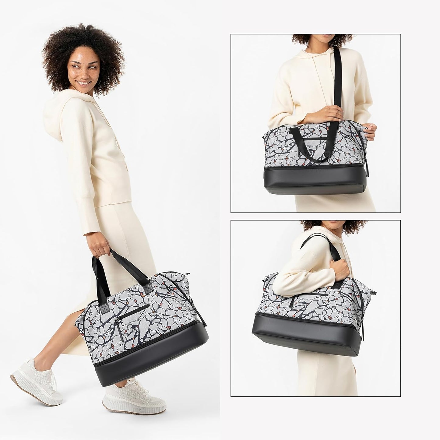 Sherpani Boston, Anti-Theft Weekender Bags,Travel Duffel Bag for Women, Carry On Tote Bag with Removable Shoe Bottom Compartment, Metal Hardware