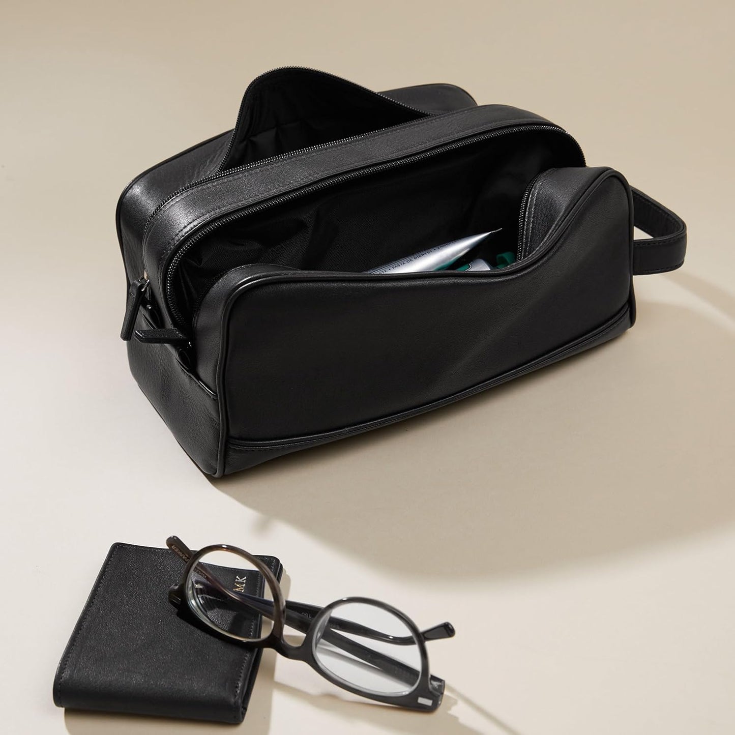 Leatherology Black Onyx Double Zip Toiletry Bag