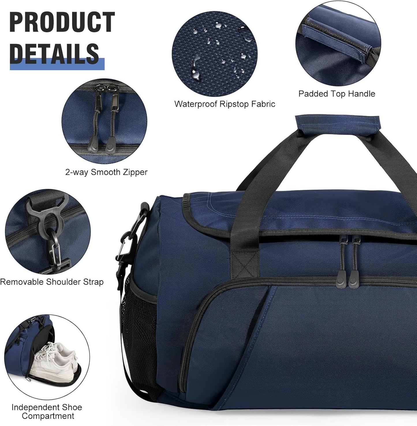 Gym Bag for Men Women With Shoe Compartment & Wet PocketWater Resistant Sports Gym Bag 、shoulder bag、messenger bag Carry On Duffel Bag forWeekend Overnight Traveling (blue)