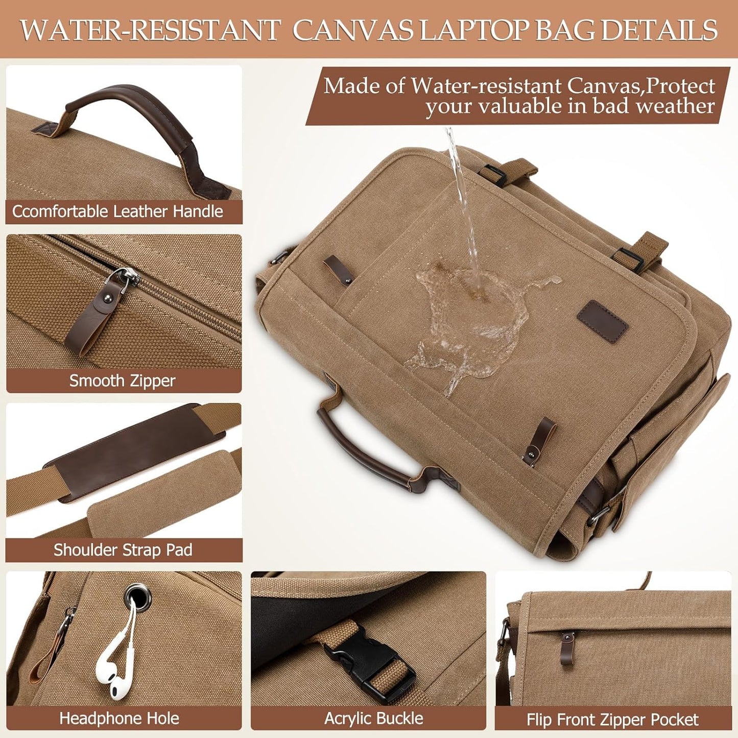 17.3 Inch Messenger Bag for Men: 2PCS Laptop Bag PU Leather Canvas Work Briefcase Large Office