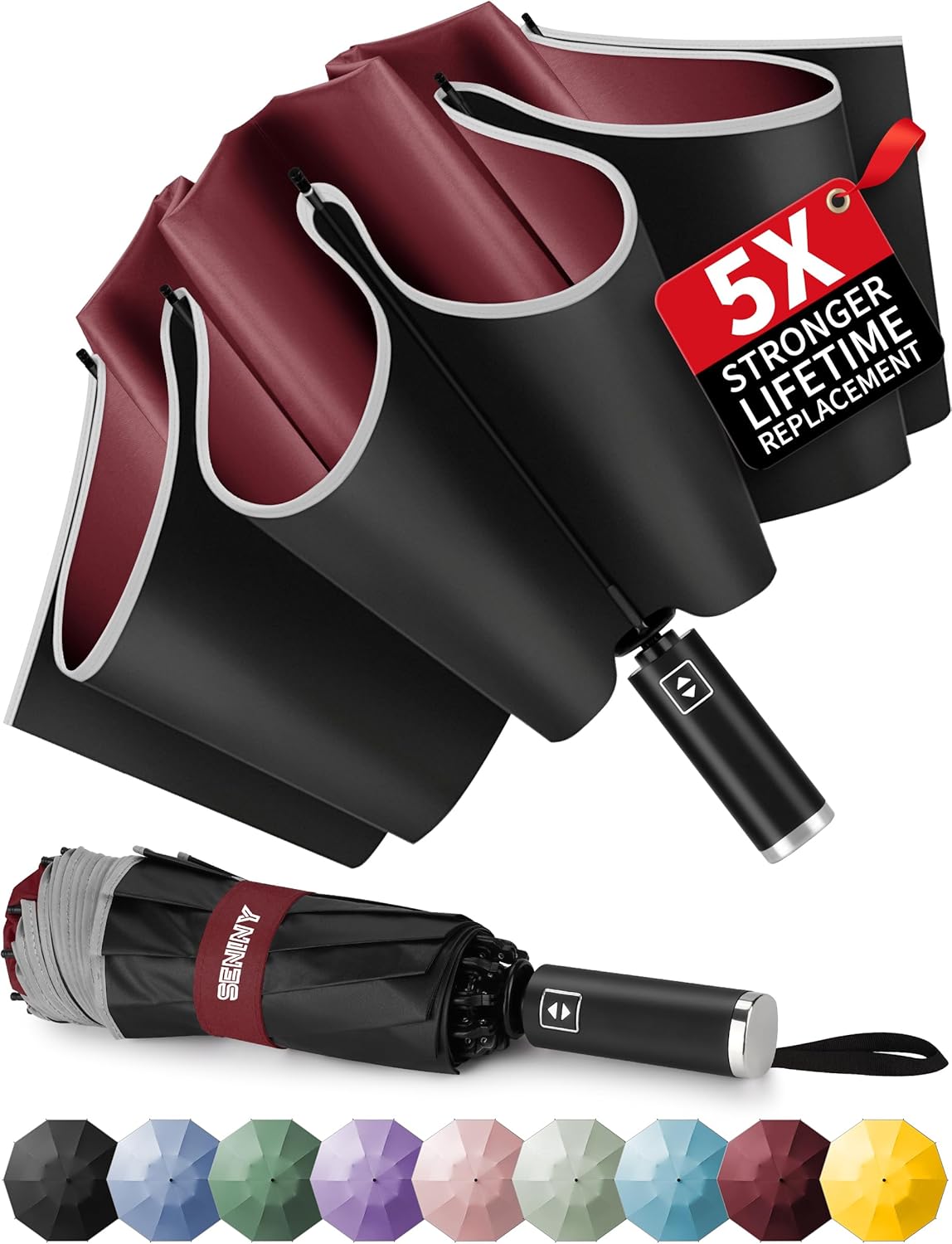 Seniny Inverted Travel Umbrella, Automatic Umbrellas for Rain, Windproof Compact Umbrella with Reflective Stripe, Folding UV Umbrella Sun Umbrella, Portable Large Umbrella for Backpack, Lightweight