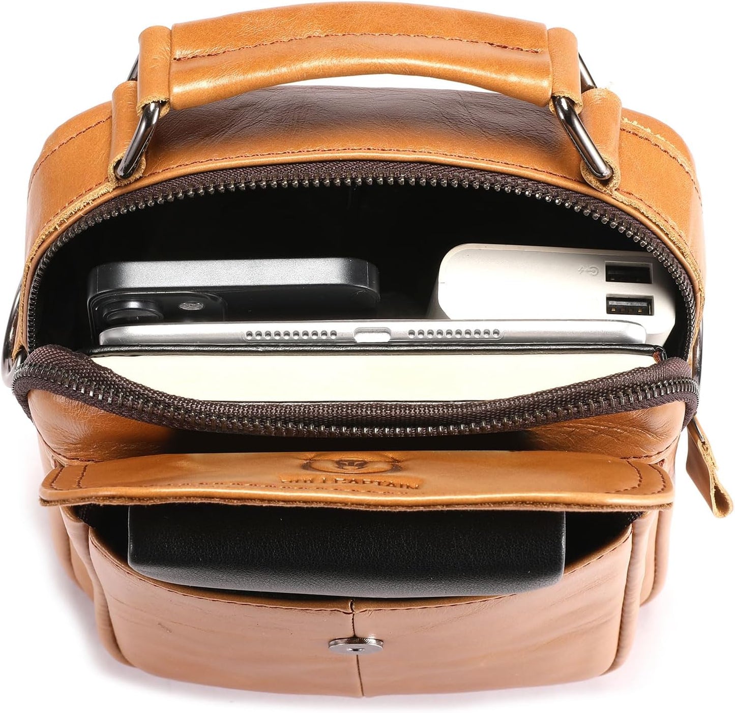 Leather Shoulder Bag for Men Casual Crossbody Bag Travel Vintage Messenger Bag Multi-function Handbag Satchel