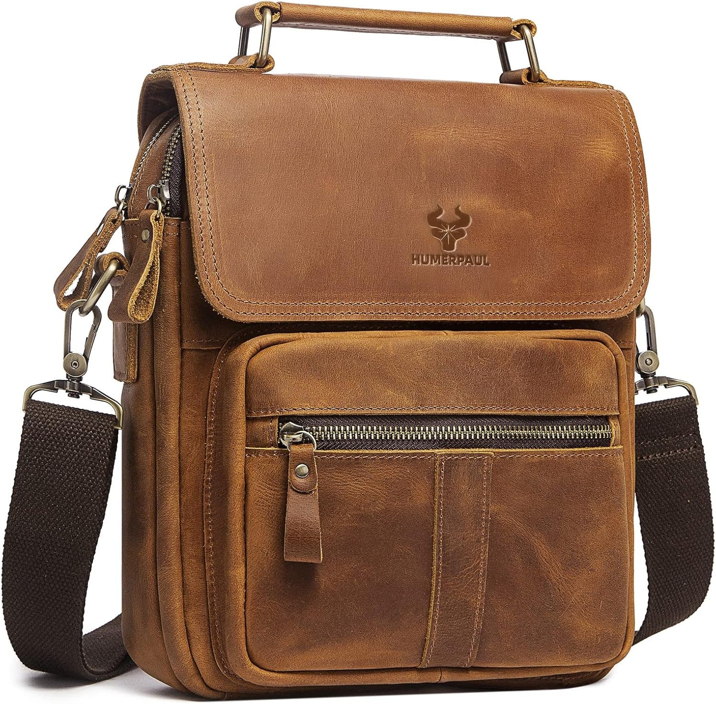Leather Messenger Bag for Men, Shoulder Crossbody Bag with Adjustable Straps for Work Business