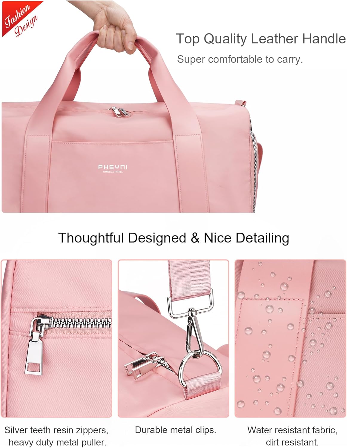 Pink Gym Bag for Women Girls with Shoe Compartment & Wet Pocket - Duffle Bag for Travel Sports Fitness Workout Athletic, 19"- Medium