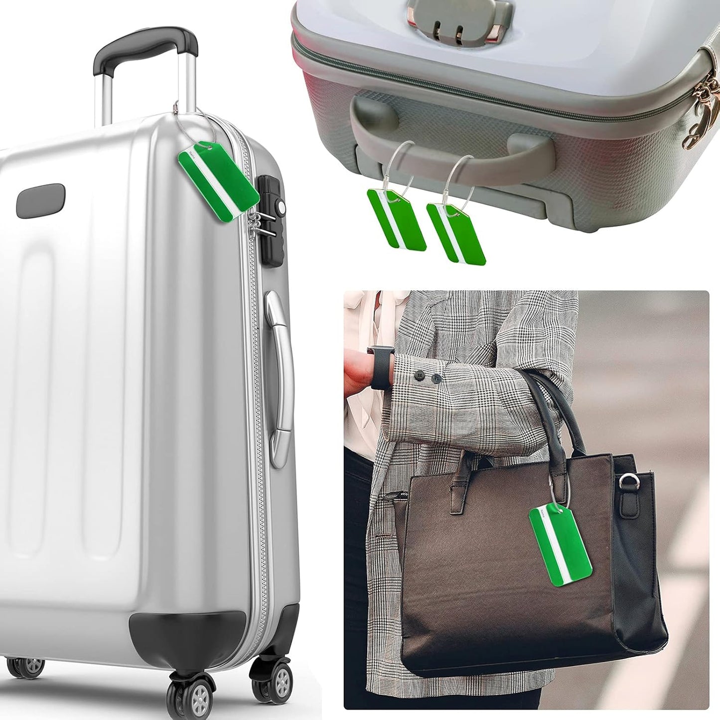 12 Pieces Luggage Tags Business Card Holder Aluminum Metal Travel ID Bag Tag for Suitcases Travel Luggage Baggage Identifier(Green)