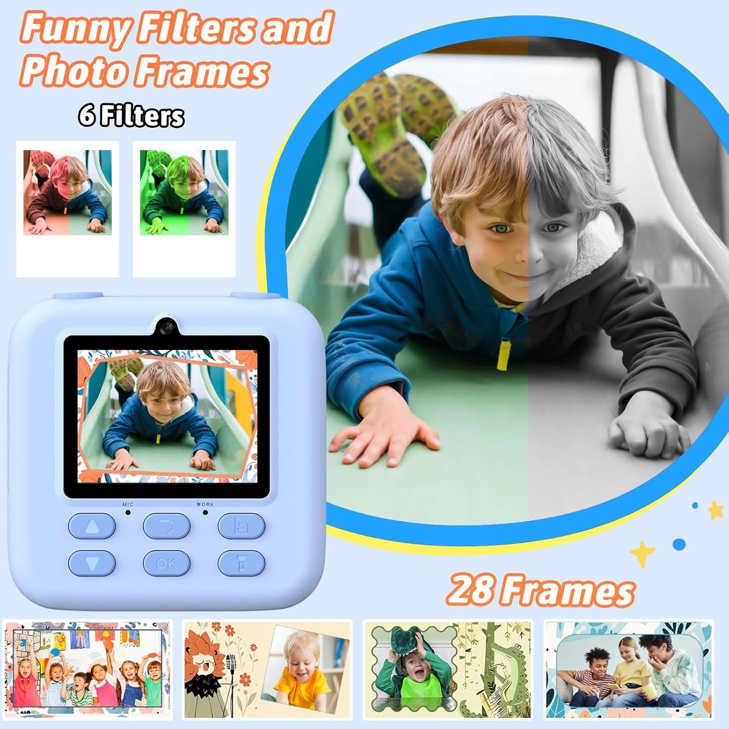 Kids Instant Digital Cameras for Boys and Girls, 1080P HD Dual-Lens Selfie Digital Camera with Print Paper & 32G Card, Christmas Birthday Gifts Toys for Toddler and Teenagers Age 3-16 Years Old