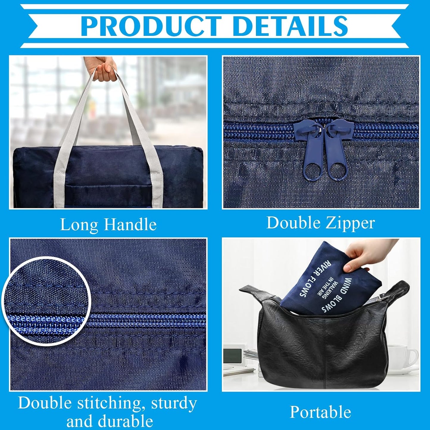 2PCS Travel Duffle Bags - Tote Carry on Bags (Nylon, Lightweight, Foldable, Water Resistant, Sports, Gym, Weekender, Overnight - Red, Blue, 2Pe)