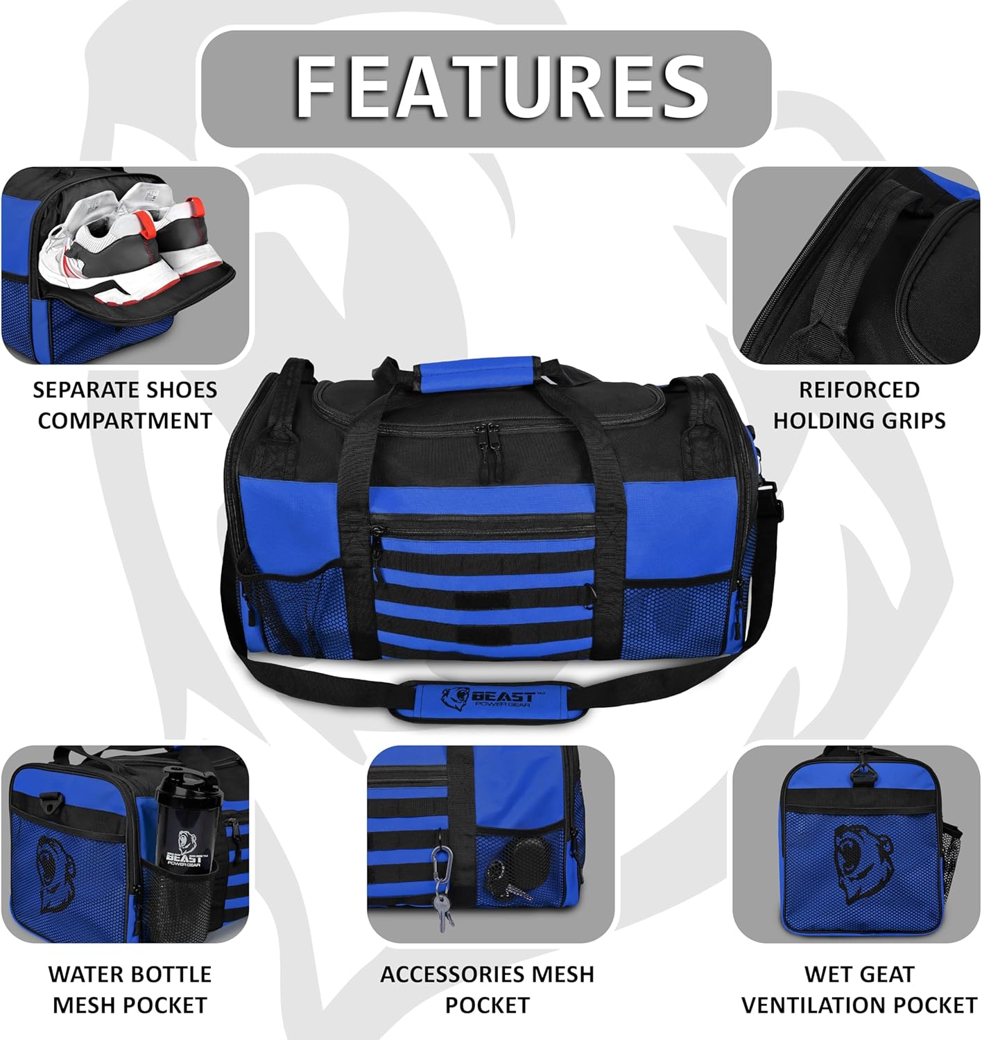 Duffle Gym Bag for Men & Women – Large Duffel Athletic Gym Boxing Bag with Shoes Compartment, Wet Pocket – Fitness,Workout,MMA,BJJ,Jiu Jitsu Gym Bag