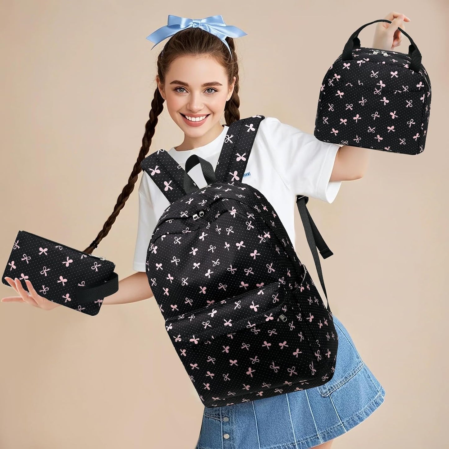 LEDAOU Backpack for Girls School Bag Kids Bookbag Teen Backpack Set Daypack with Lunch Bag and Pencil Case