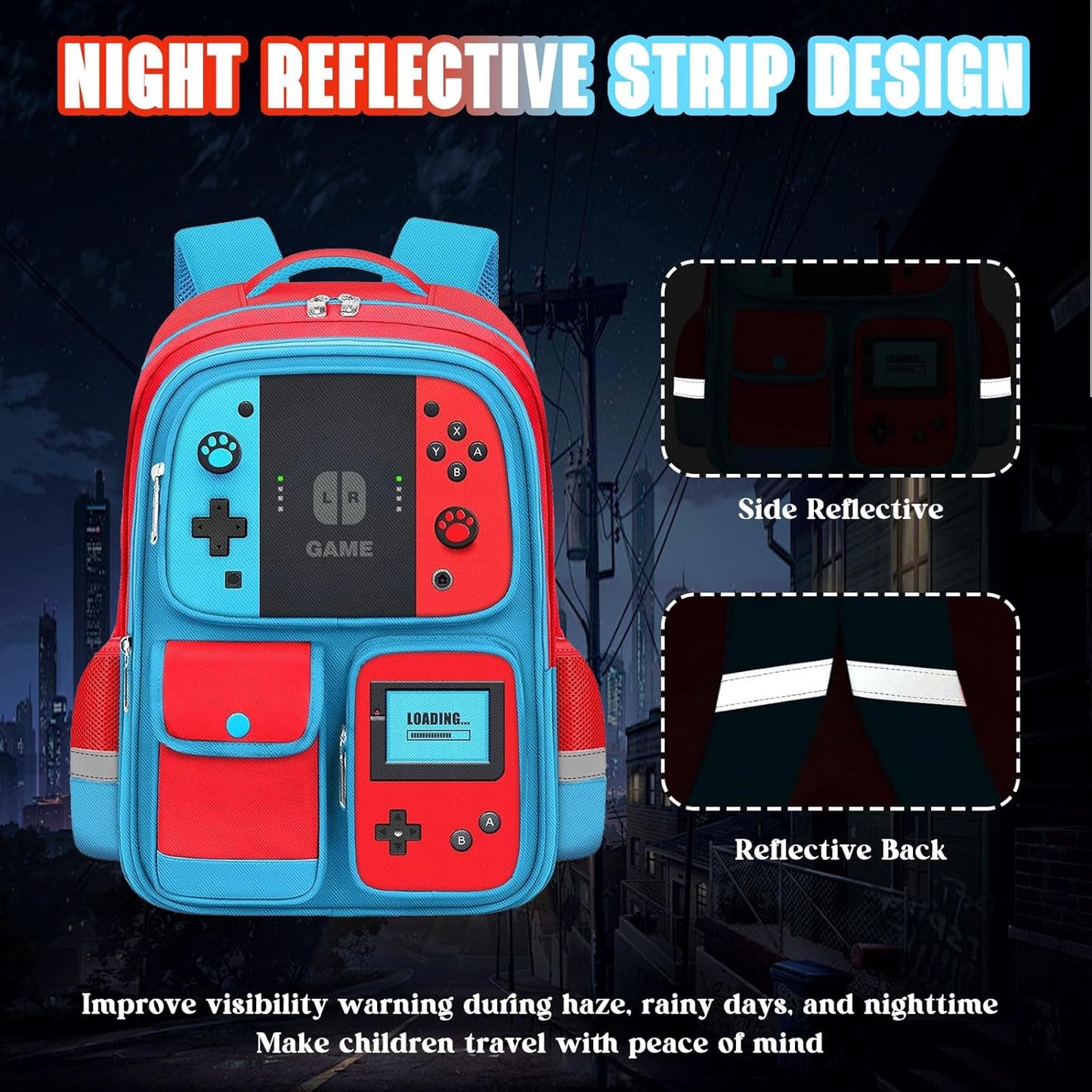 17 Inch School Backpack for Boys Girls-Gamer Bookbag with Game Controller Print, Lightweight Durable Travel Backpack for Elementary Middle School Kids, Fits Laptop Video Game Bookbag Back Pack