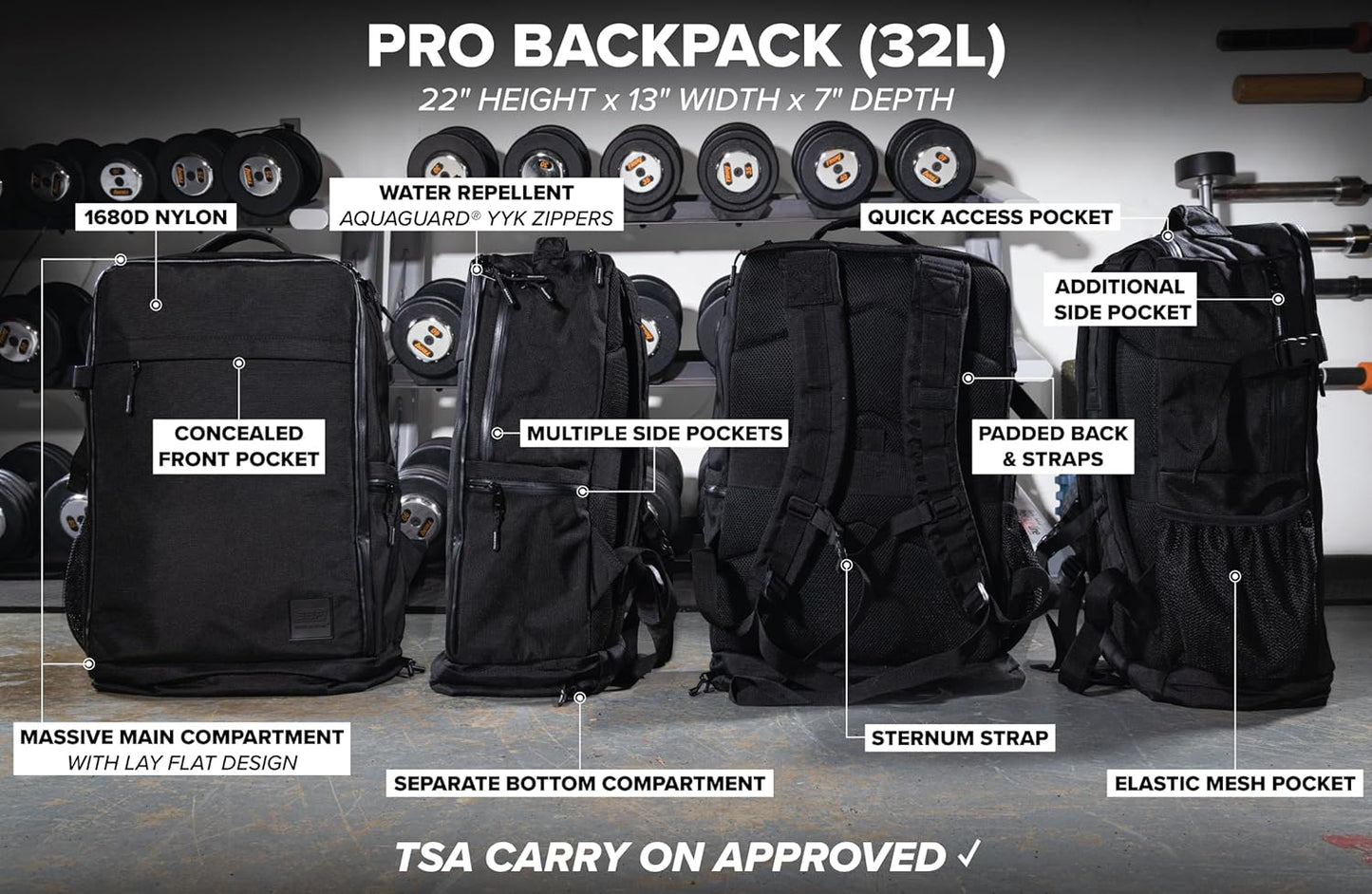 SERIOUS STEEL FITNESS Pro Backpack With Removable Dividers (1680D Nylon - Black)