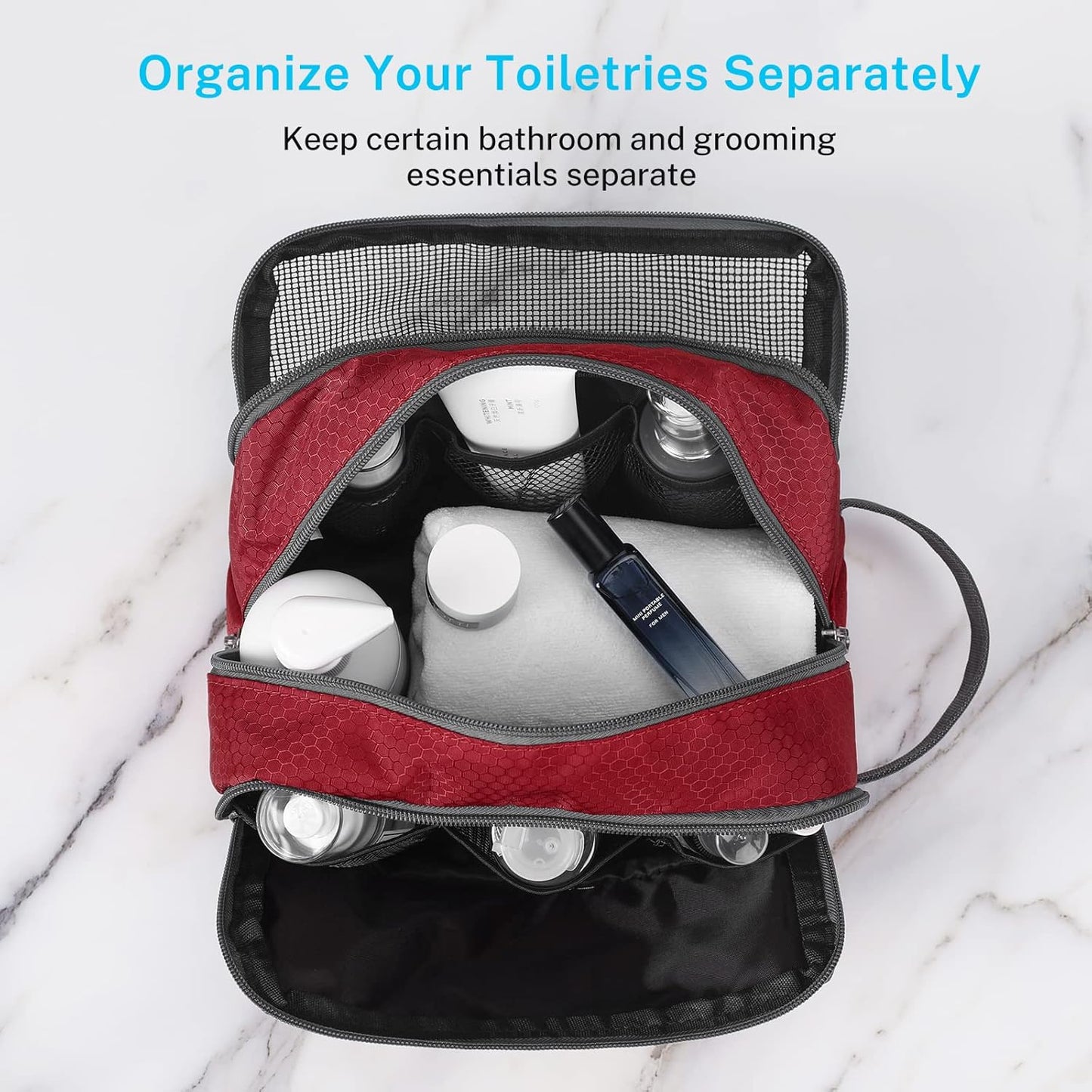 Gonex Travel Toiletry Bag Nylon, Shaving Bag Toiletry Organizer Red